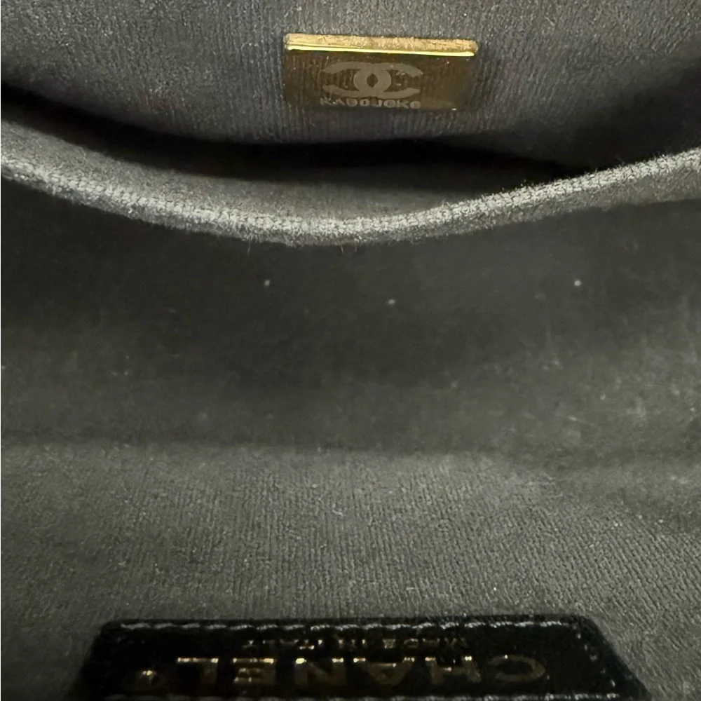 CHANEL Black Caviar Boy Bag with Aged Gold Chain and microchip